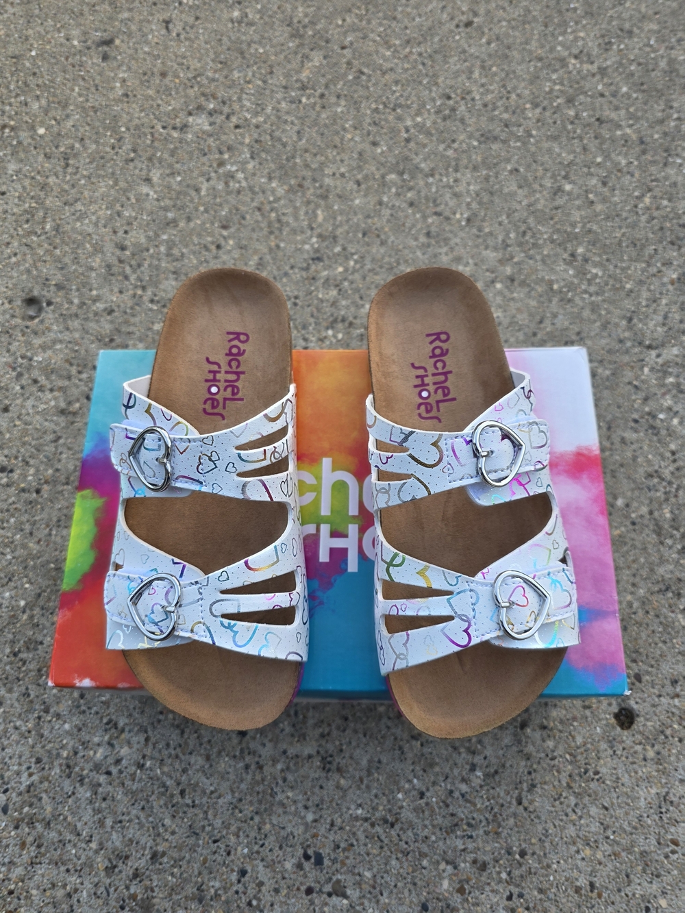 Rachel Shoes Kids White Heart-Print Slide Sandals Little Girl Size 2Y